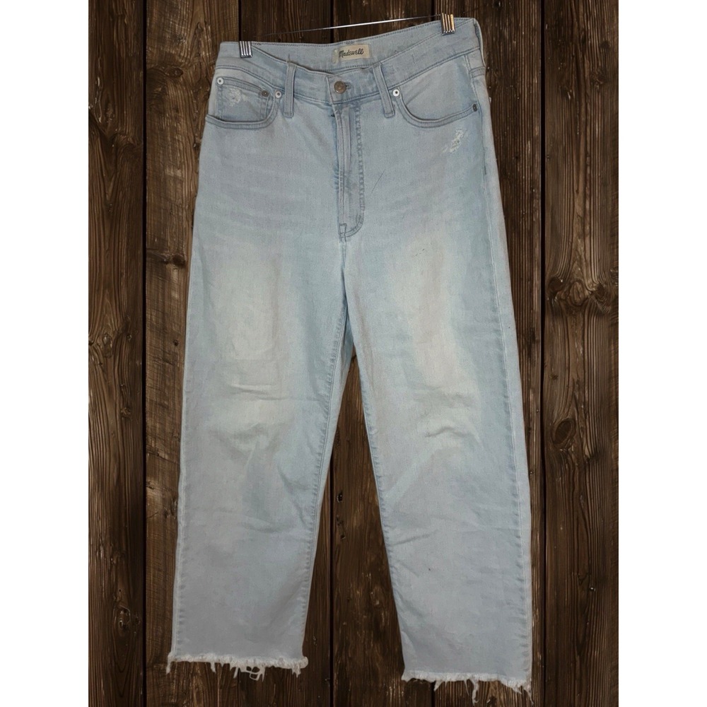 Madewell The Perfect Vintage Wide Leg Crop Jeans Sz 26 Women Light Wash Raw Hem